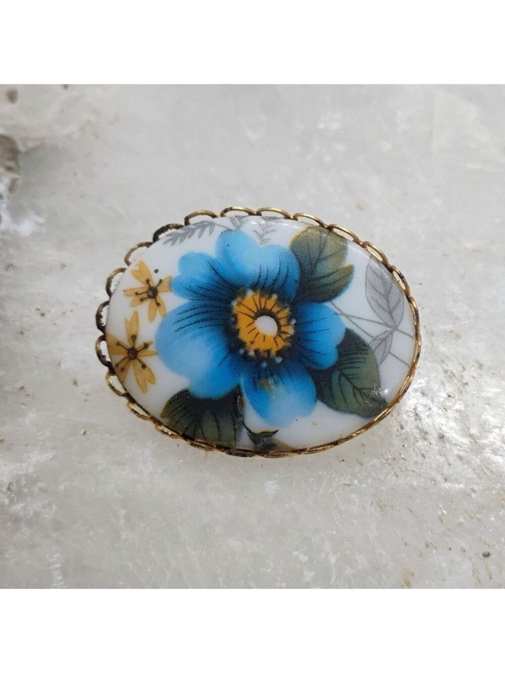 Vintage Hand Painted Porcelain Pansy Brooch Pin